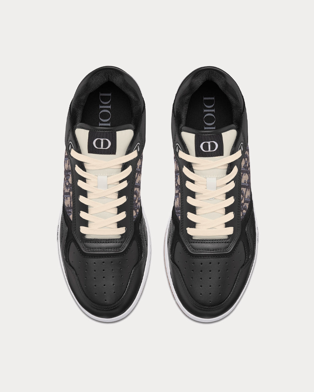 B27 Black Smooth Calfskin with Beige and Black Dior Oblique Jacquard Low Top Sneakers