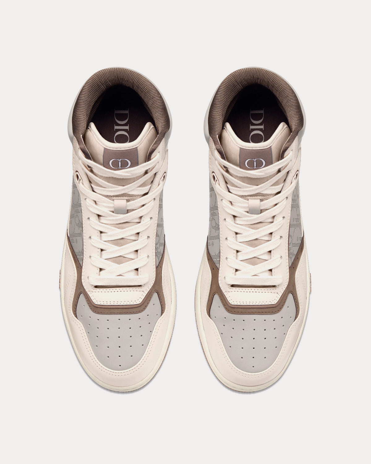B27 Cream & Greige Smooth Calfskin with 'Christian Dior 1947' Signature High Top Sneakers