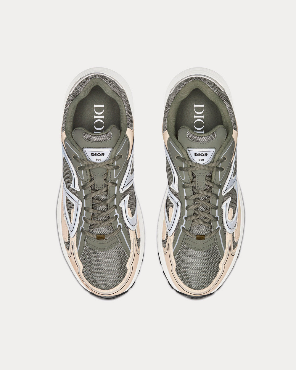 B30 Olive Mesh and Cream Technical Fabric Low Top Sneakers