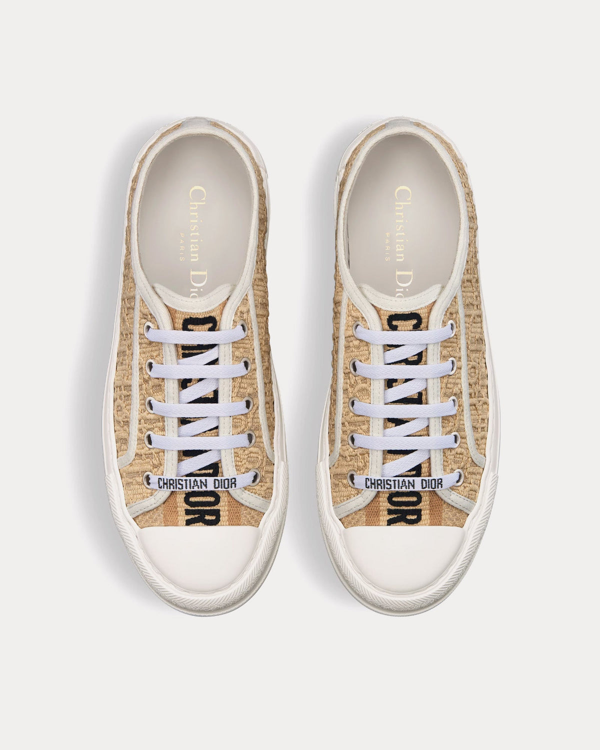 Walk'n'Dior Platform Natural Raffia-Effect Cotton Embroidered with Dior Oblique Motif Low Top Sneakers
