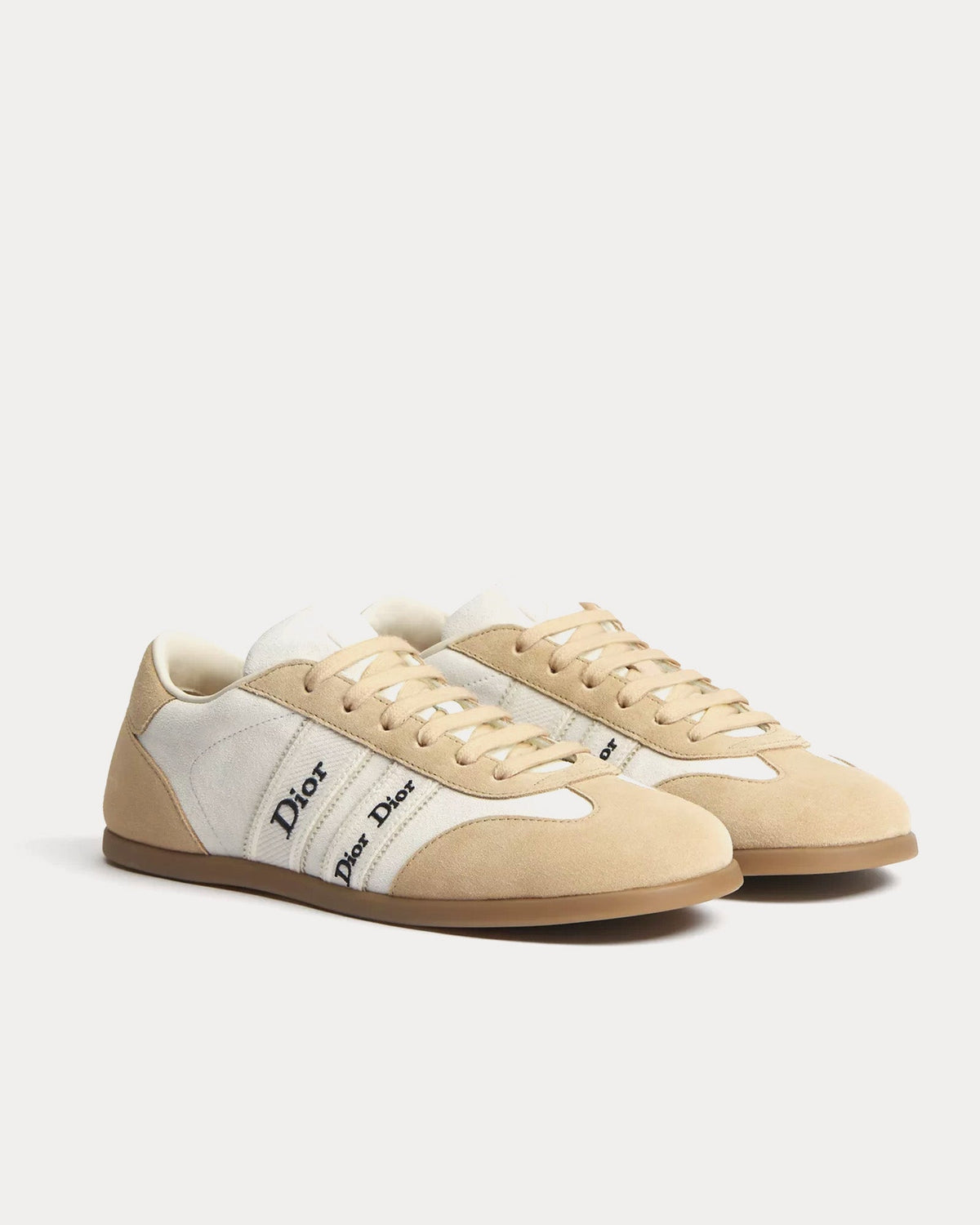 Ribbon Suede Calfskin White / Beige Low Top Sneakers