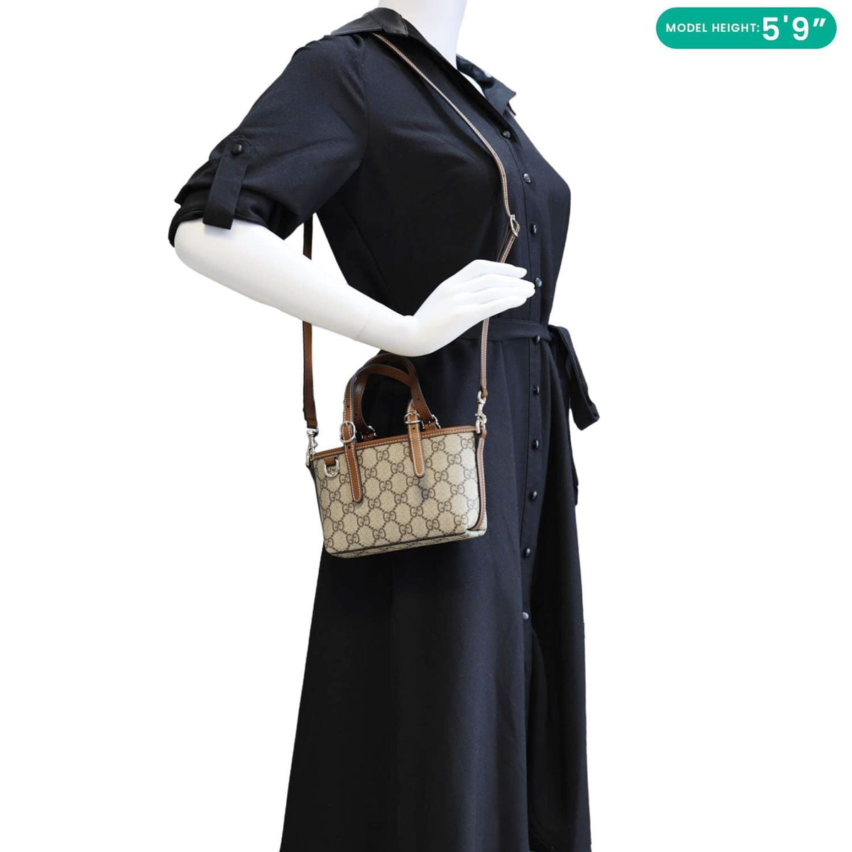 GUCCI Emblem Mini GG Monogram Canvas Tote Bag Beige 855491