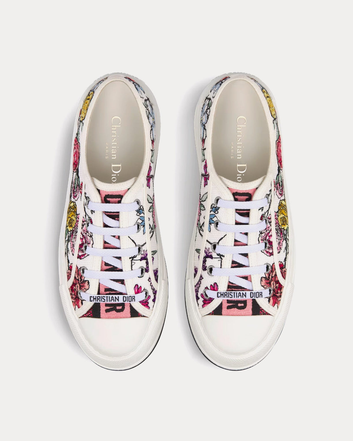 Walk'n'Dior Platform White Multicolor Florilegio Embroidered Cotton Low Top Sneakers