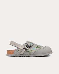Tokio Dior Gray Felted Wool Embroidered with Flowers and Nubuck Calfskin Mules