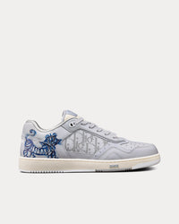 B27 Smooth Calfskin with Gray Dior Oblique Galaxy Leather and Blue Tiger Print Low Top Sneakers