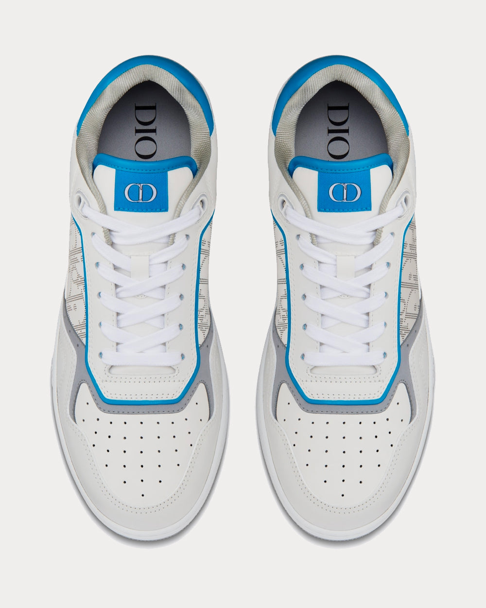 B27 White and Light Blue Smooth Calfskin with White Dior Oblique Galaxy Leather Low Top Sneakers