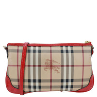 BURBERRY Peyton Small Haymarket Check Canvas Crossbody Clutch Military Red