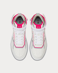 B27 White and Neon Pink Smooth Calfskin with White Dior Oblique Galaxy Leather High Top Sneakers