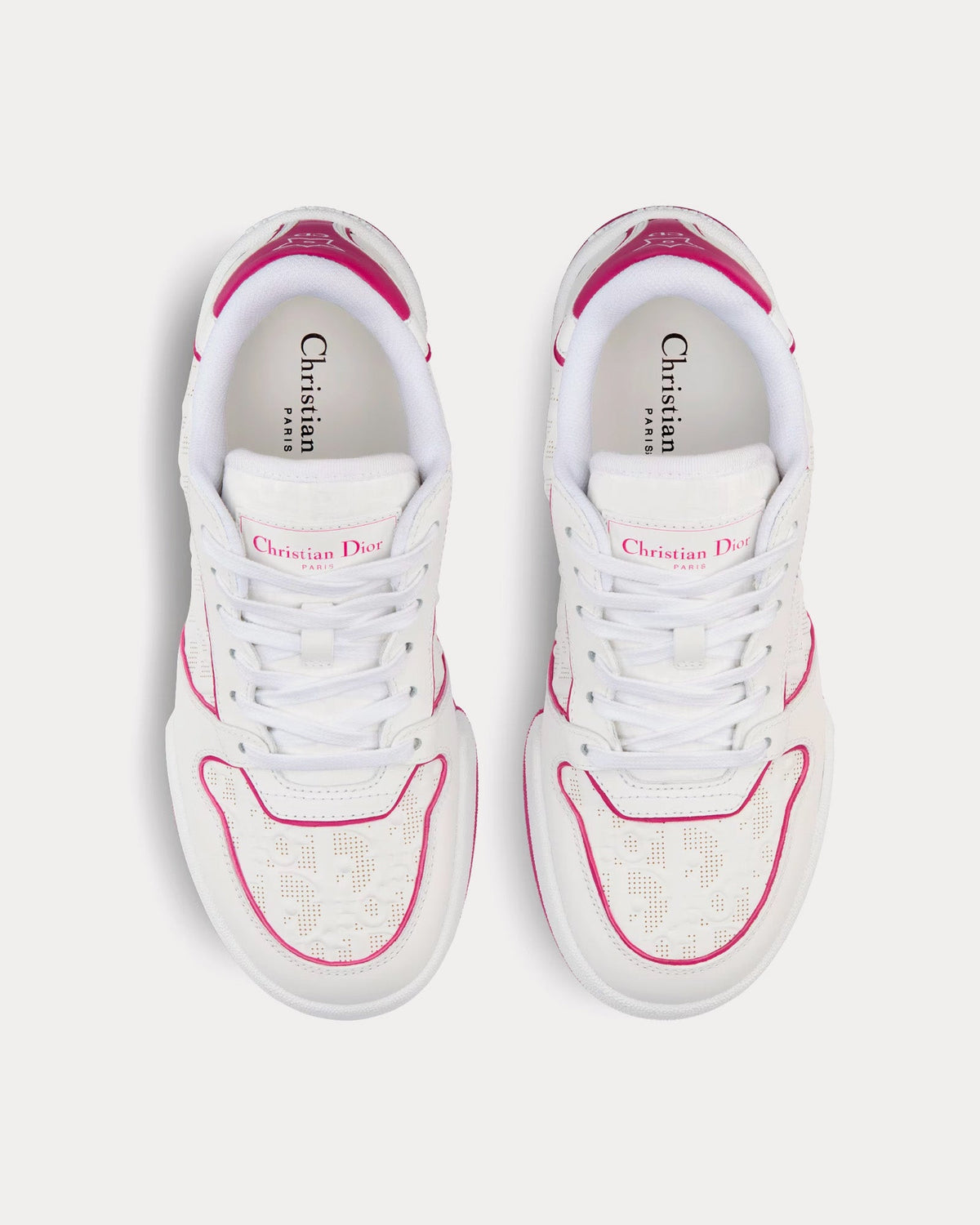 Dior One White and Fuchsia Dior Oblique Perforated Calfskin Low Top Sneakers