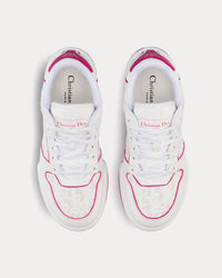 Dior One White and Fuchsia Dior Oblique Perforated Calfskin Low Top Sneakers
