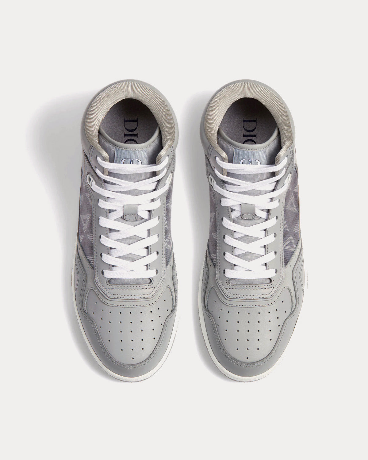 B27 Dior Gray Smooth Calfskin and CD Diamond Canvas High Top Sneakers