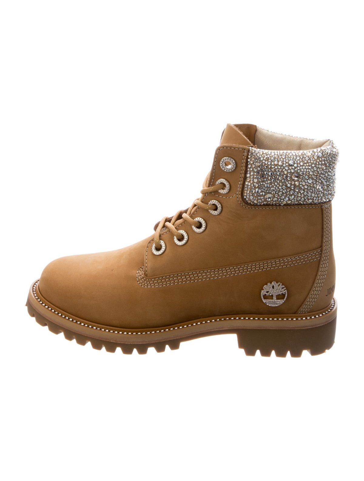 Jimmy Choo x Timberland Suede Crystal Embellishments Lace-Up Boots w/ Tags