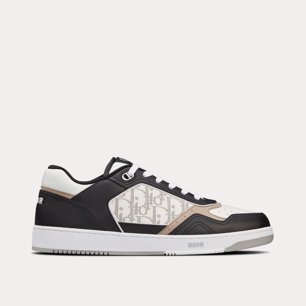 B27 Black, White and Beige Smooth Calfskin with White Dior Oblique Galaxy Leather Low Top Sneakers