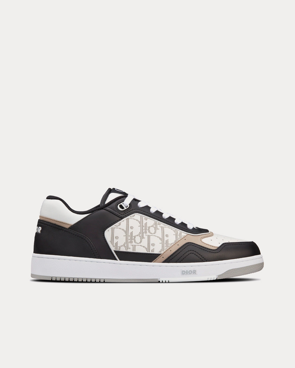 B27 Black, White and Beige Smooth Calfskin with White Dior Oblique Galaxy Leather Low Top Sneakers