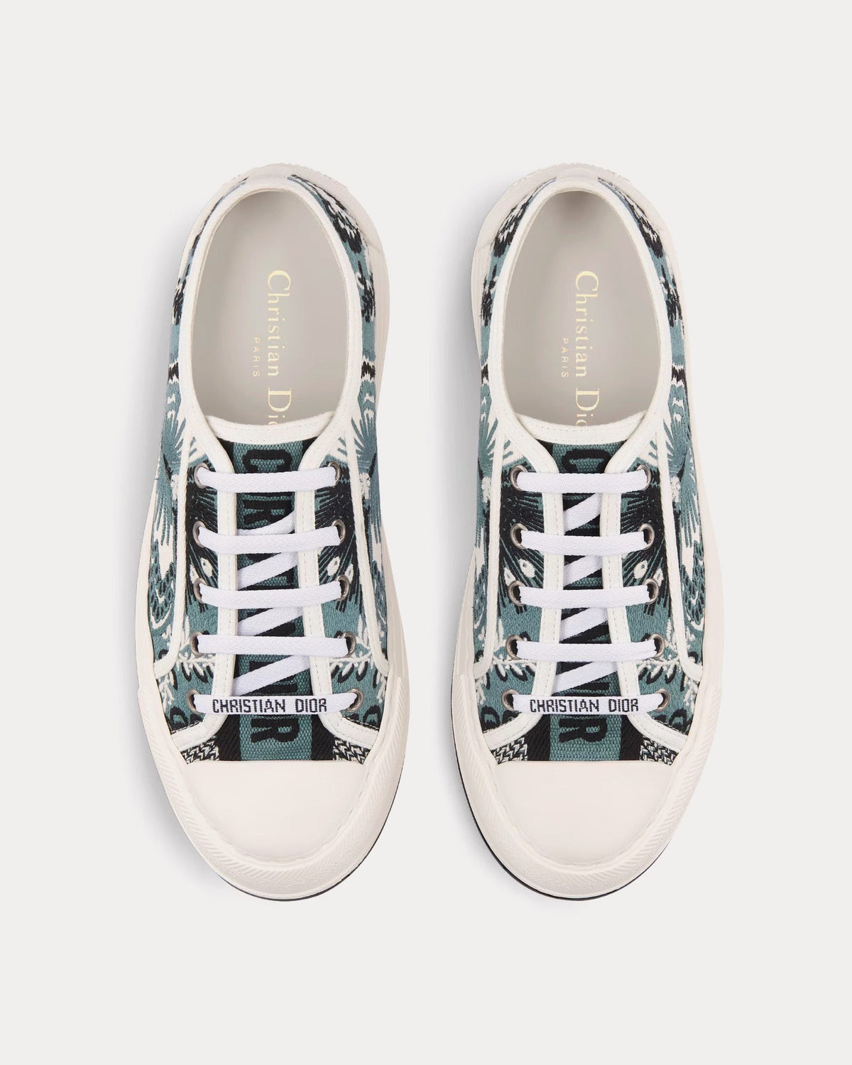 Walk'n'Dior Platform Denim Blue Multicolor Embroidered Cotton with Butterfly Bandana Motif Low Top Sneakers