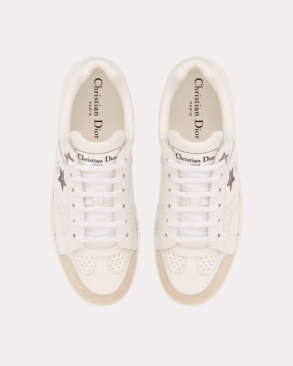 Star White Calfskin and Suede Low Top Sneakers
