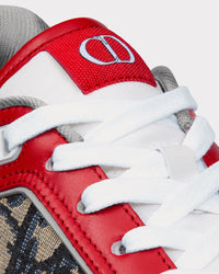 B27 Red, Gray and White Smooth Calfskin with Beige and Black Dior Oblique Jacquard Low Top Sneakers