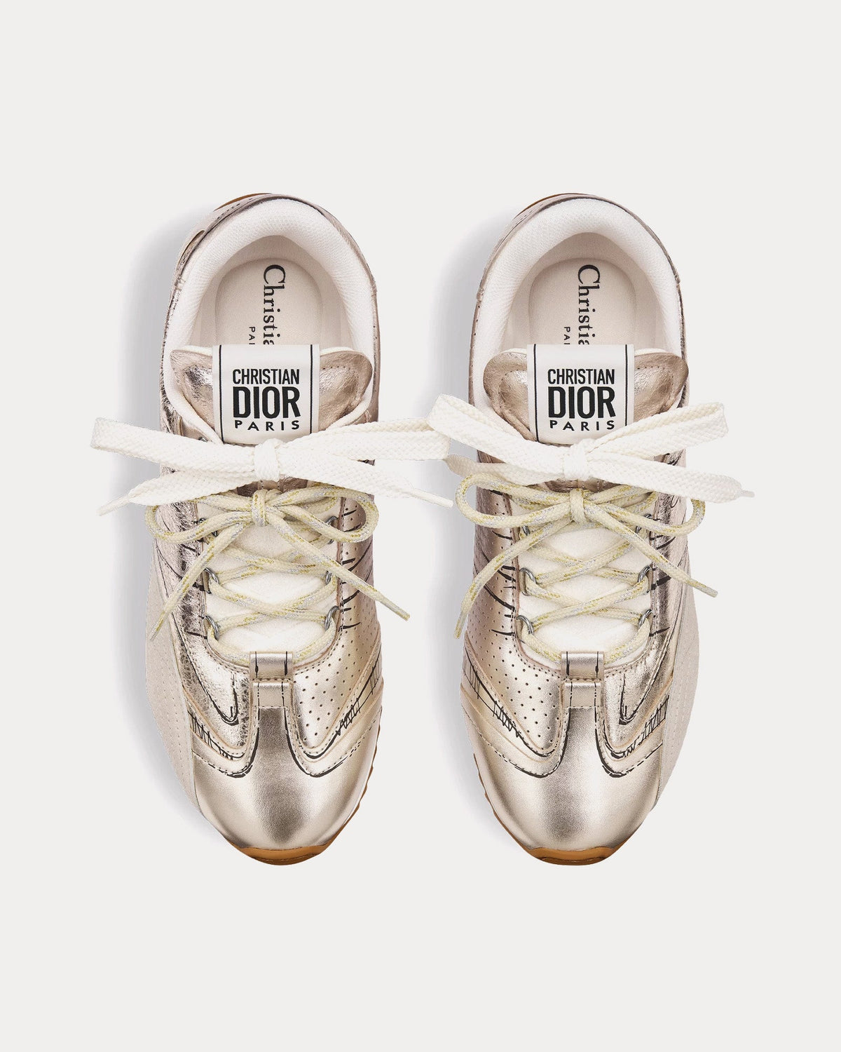 D-Sketch Crinkled Lambskin & Laminated Calfskin Gold-Tone Low Top Sneakers