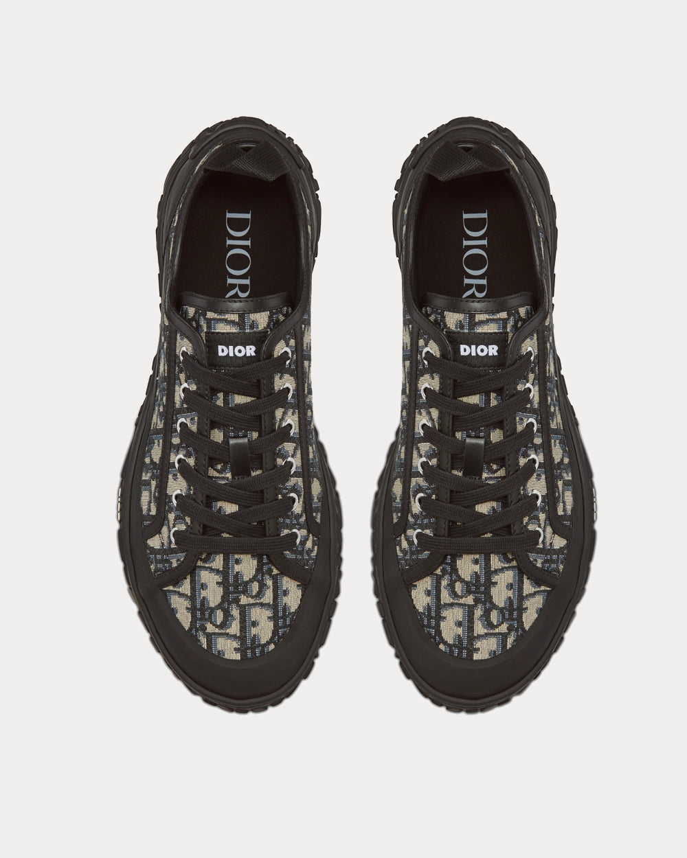 B28 Beige and Black Dior Oblique Jacquard and Black Rubber Low Top Sneakers
