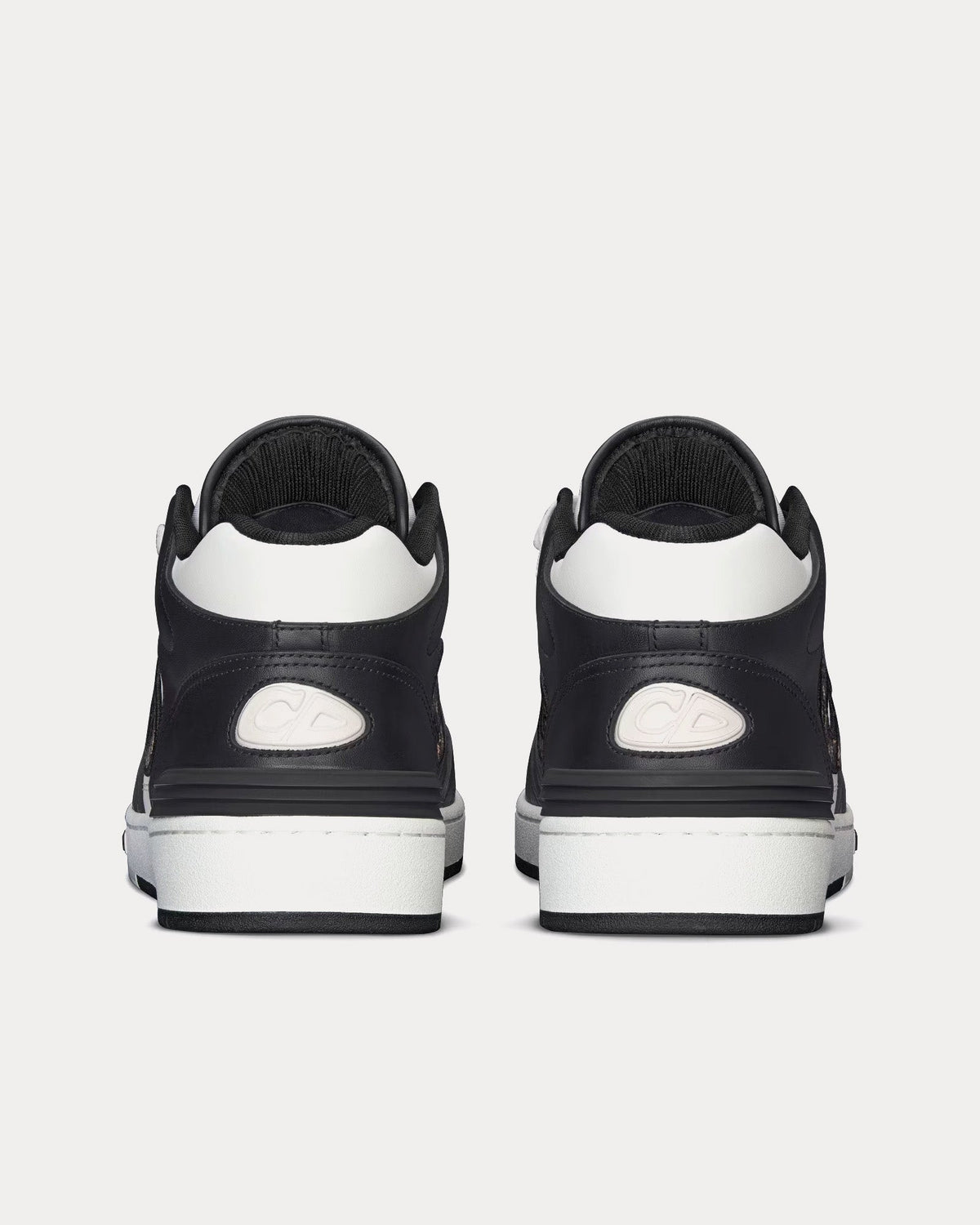 B57 Black and White Smooth Calfskin with Beige and Black Dior Oblique Jacquard Mid Top Sneakers