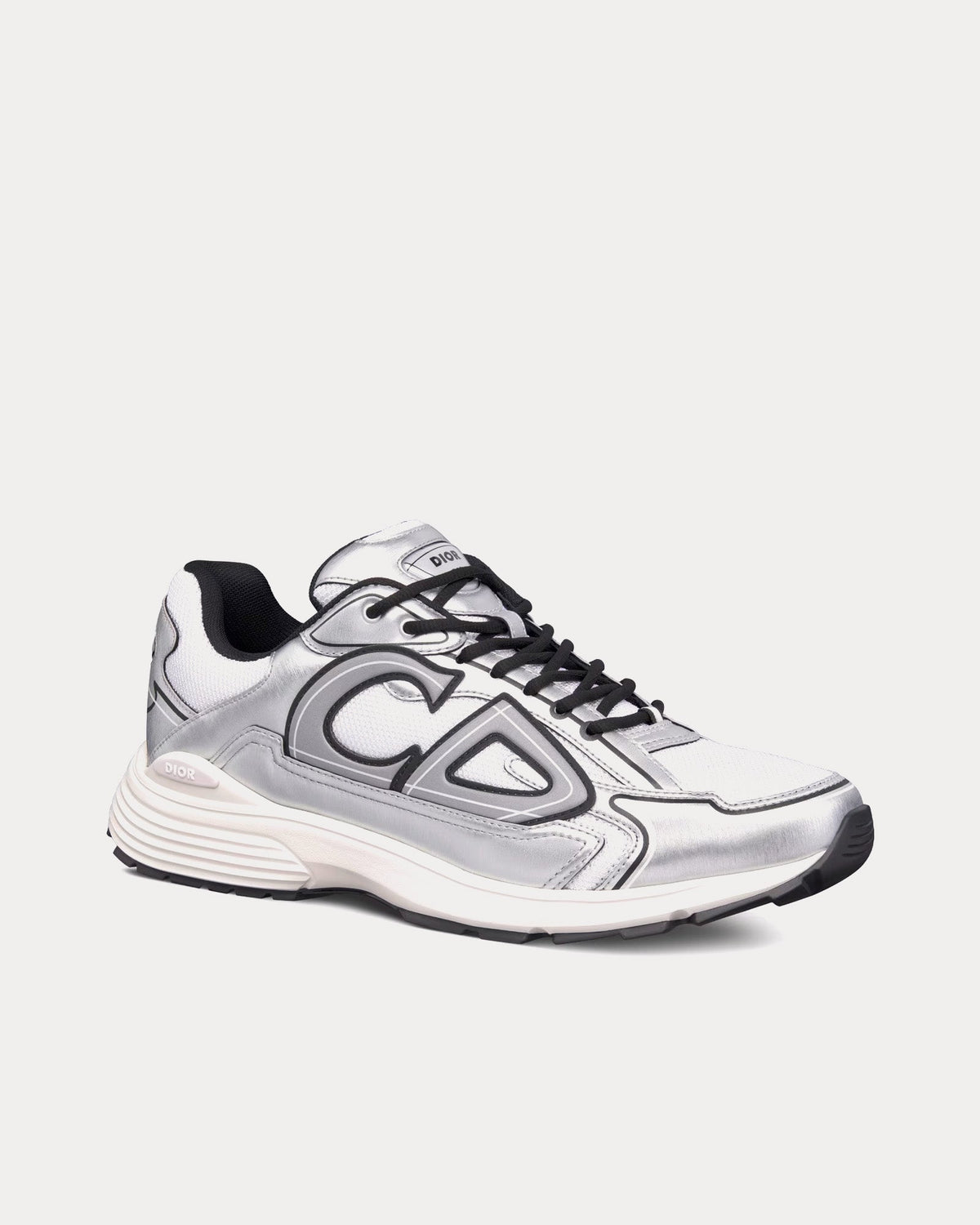 B30 White Mesh and Silver-Tone Metallic Calfskin Low Top Sneakers