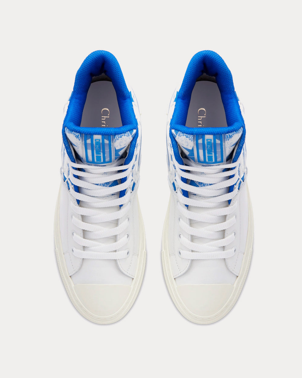 Walk'n'Dior Star Bright Blue and White Calfskin and Technical Fabric with Dior Étoile Motif High Top Sneakers