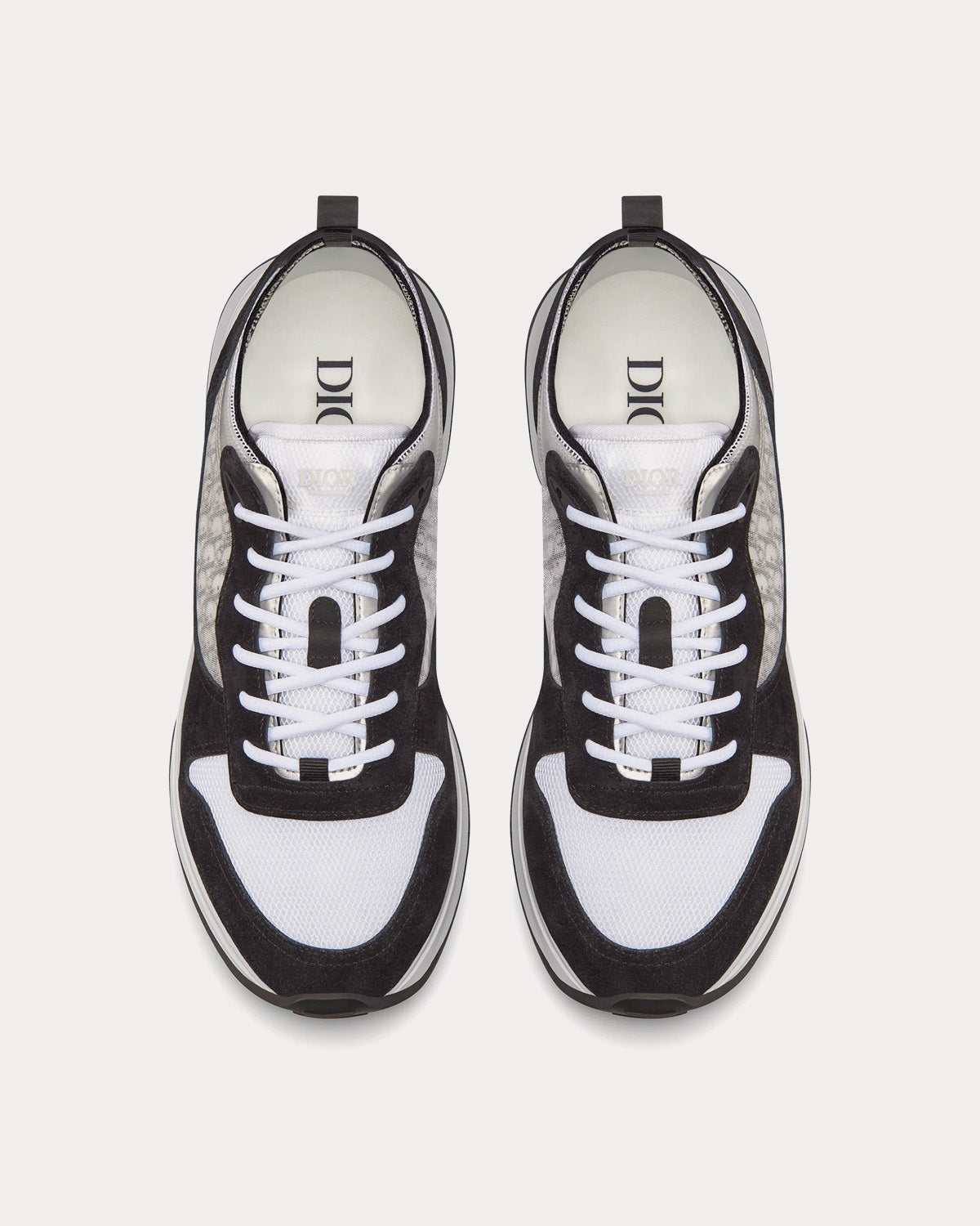 B25 Black Suede with White Technical Mesh and Black Dior Oblique Canvas Low Top Sneakers
