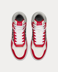 B27 Red, Gray and White Smooth Calfskin with Beige and Black Dior Oblique Jacquard High Top Sneakers