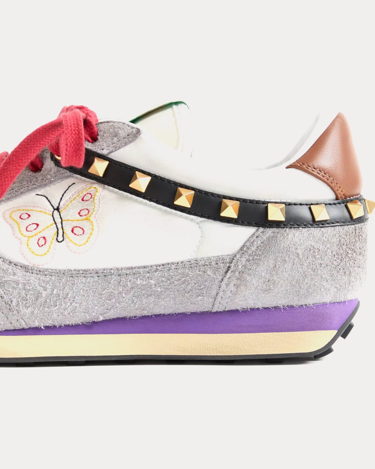 Stud Up Split Leather & Nylon with Butterfly Embroidery White / Multi Low Top Sneakers