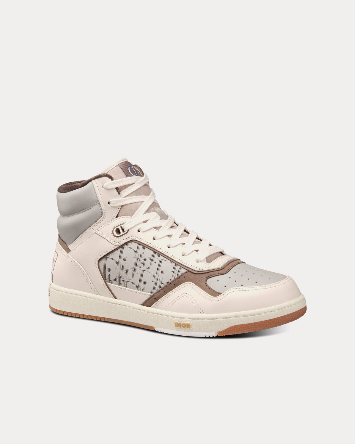 B27 Cream & Greige Smooth Calfskin with 'Christian Dior 1947' Signature High Top Sneakers