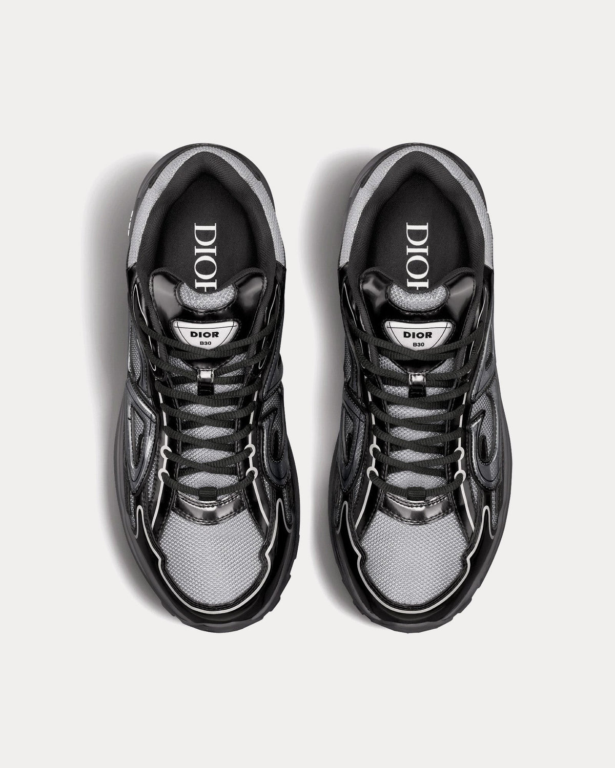 B30 Light Gray Technical Mesh and Black Brilliant-Finish Technical Fabric Low Top Sneakers