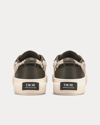 B33 Khaki Smooth Calfskin and Cream Dior Oblique Raised Embroidery Low Top Sneakers