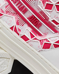 Walk'n'Dior Star Bright Pink and White Calfskin and Technical Fabric with Dior Étoile Motif High Top Sneakers