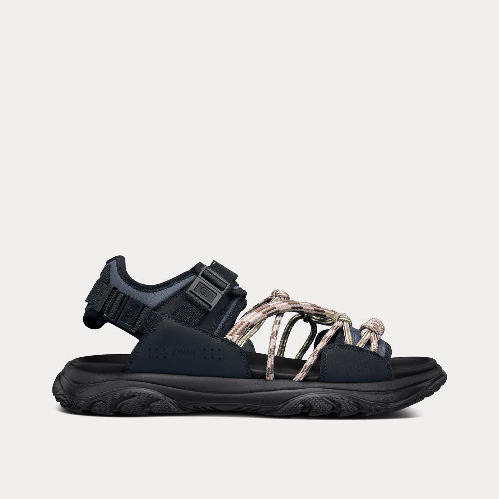 H-Town Black and Gray Technical Fabric with Brown Nubuck Calfskin Sandals