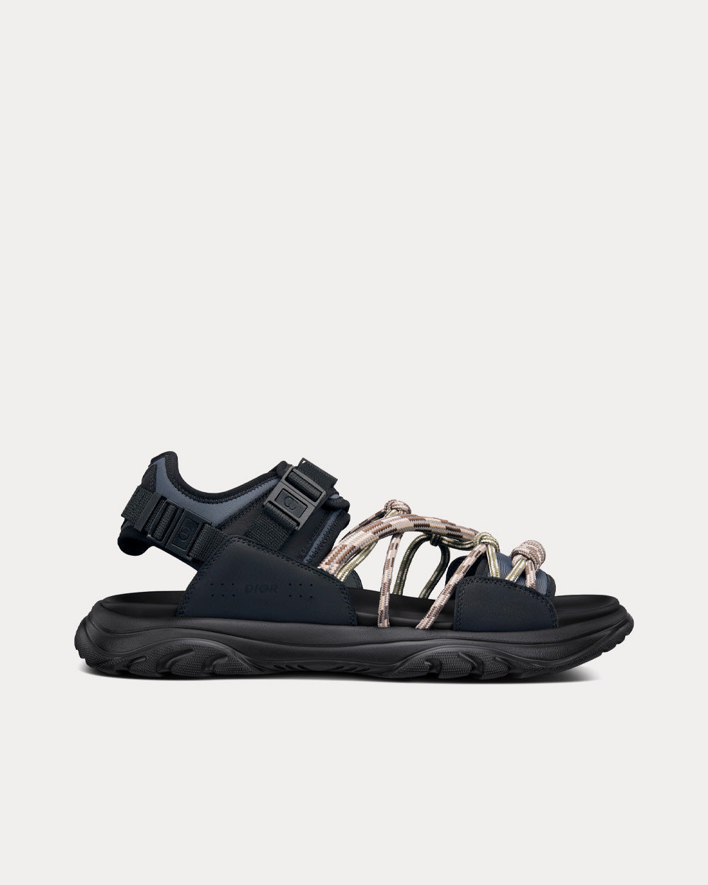 H-Town Black and Gray Technical Fabric with Brown Nubuck Calfskin Sandals