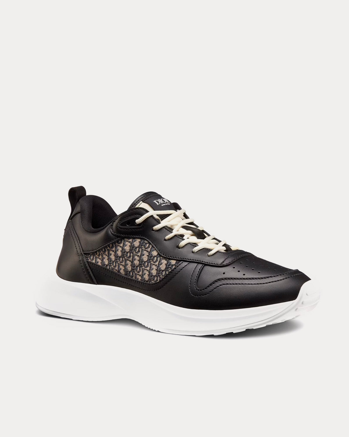 B25 Black Smooth Calfskin and Beige and Black Dior Oblique Jacquard Low Top Sneakers