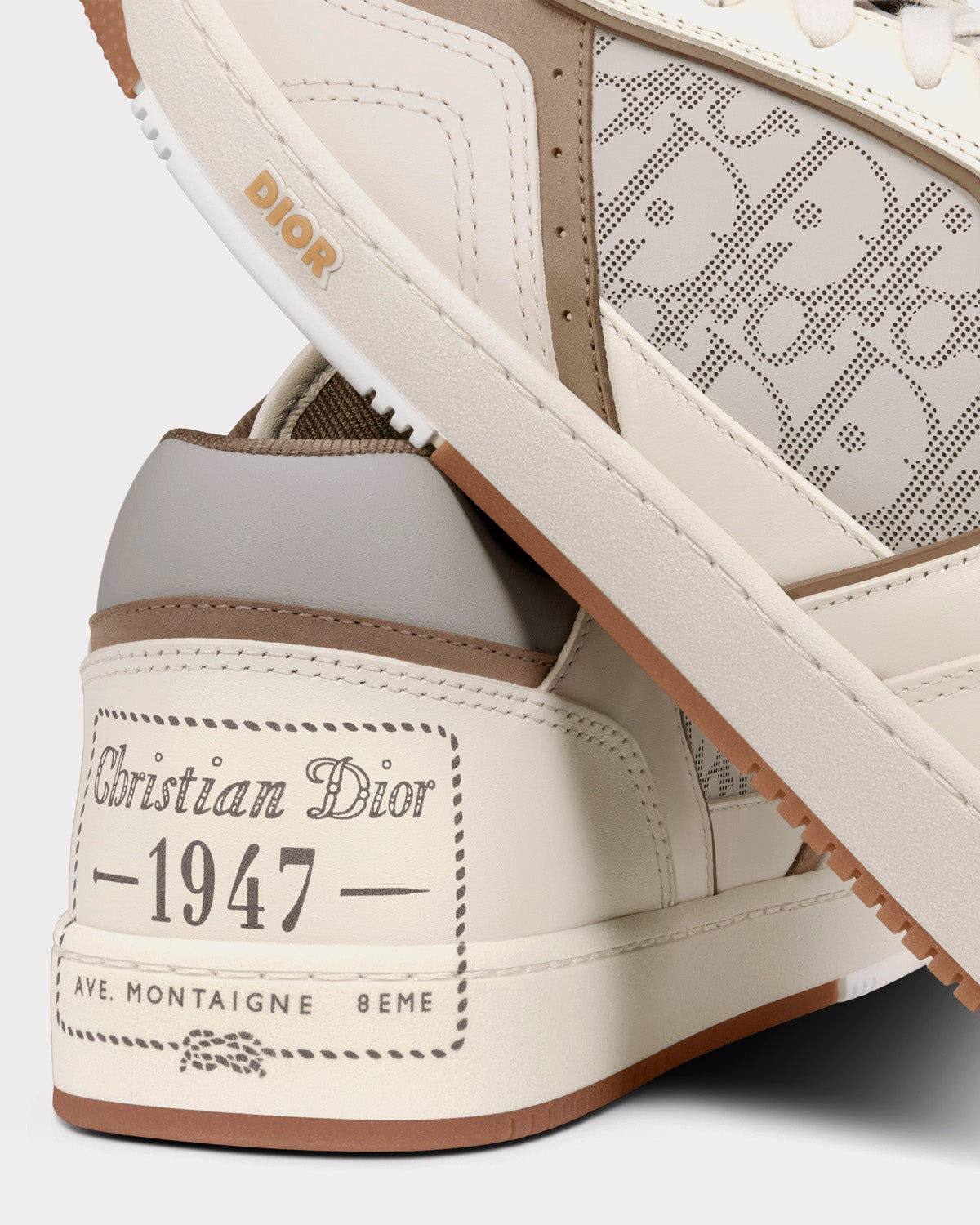 B27 Cream & Greige Smooth Calfskin with 'Christian Dior 1947' Low Top Sneakers