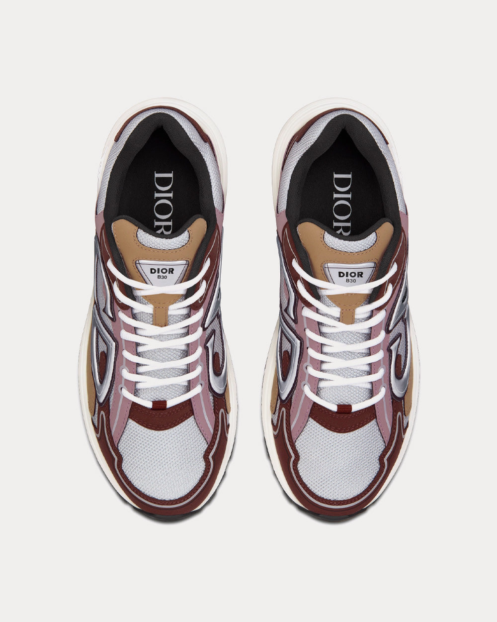 B30 White Mesh and Brown and Beige Technical Fabric Low Top Sneakers