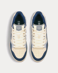 B57 Navy Blue and Cream Smooth Calfskin with Gray Suede Mid Top Sneakers