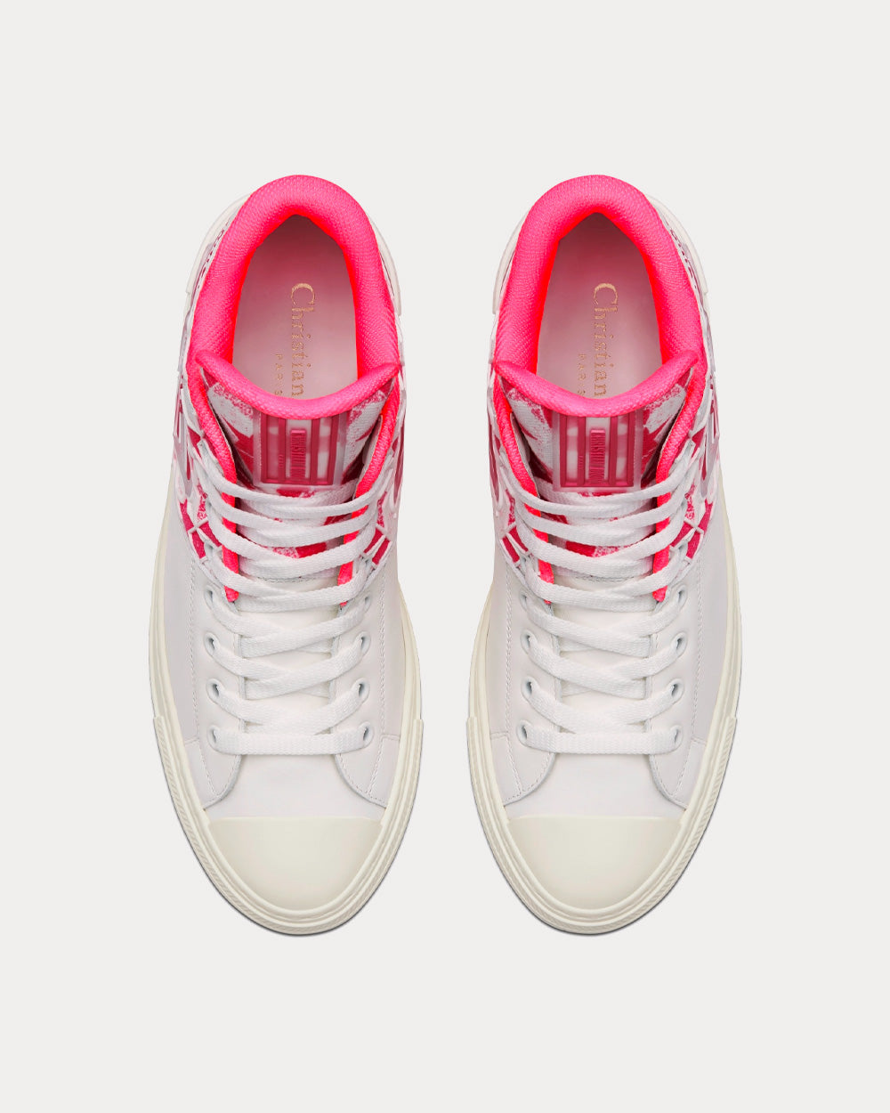 Walk'n'Dior Star Bright Pink and White Calfskin and Technical Fabric with Dior Étoile Motif High Top Sneakers