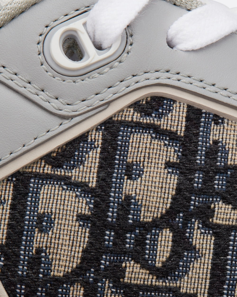 B27 Gray and White Smooth Calfskin with Beige and Black Dior Oblique Jacquard Low Top Sneakers
