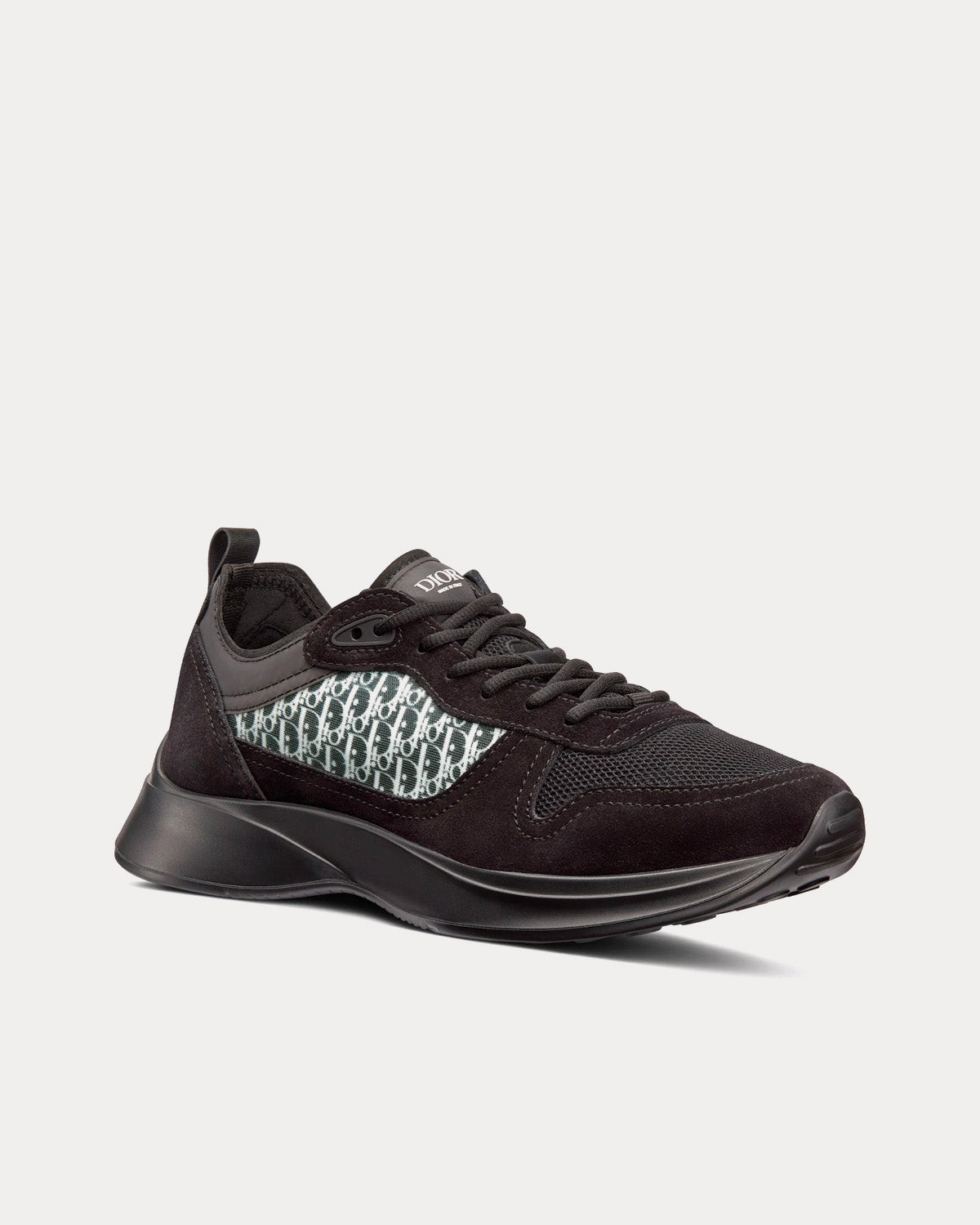 B25 Black Suede and Technical Mesh with Black and White Dior Oblique Canvas Low Top Sneakers