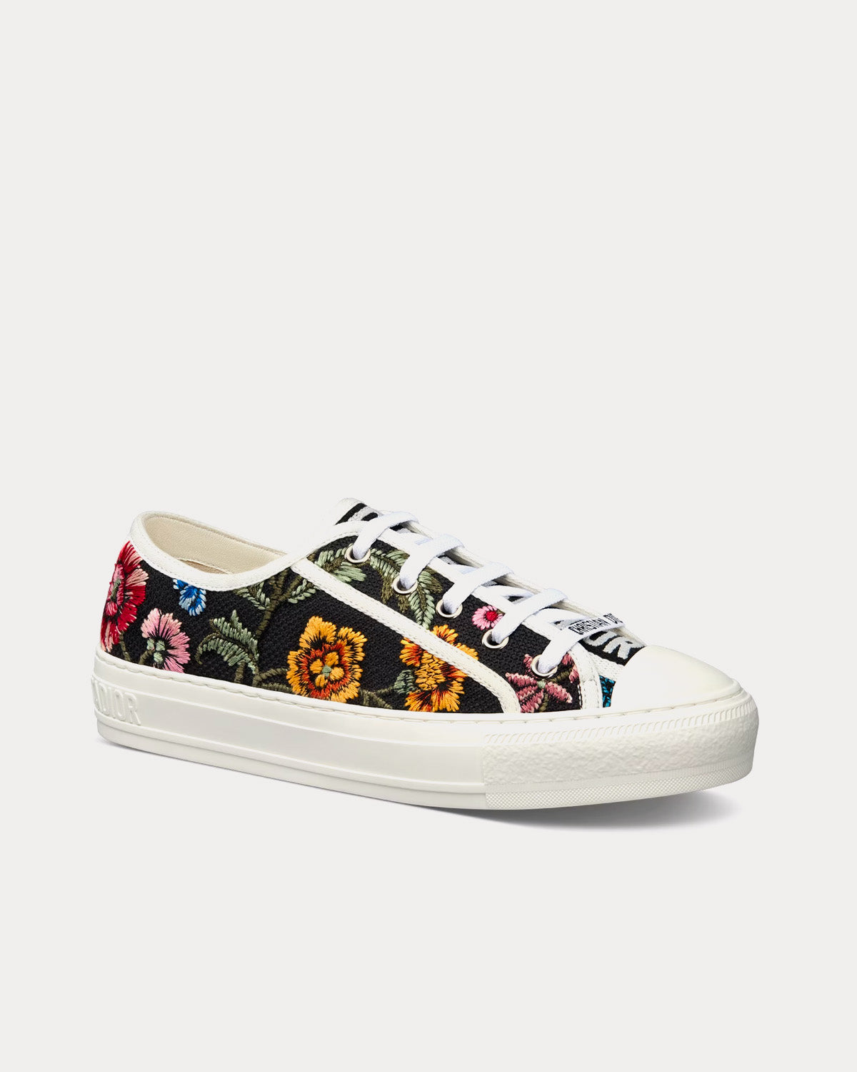 Walk'n'Dior Raffia Embroidered & Dior Petites Fleurs Motif Black / Multi Low Top Sneakers