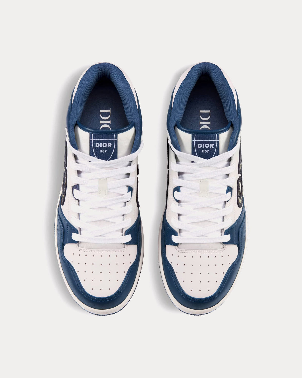 B57 Navy Blue and White Smooth Calfskin with Beige and Black Dior Oblique Jacquard Mid Top Sneakers