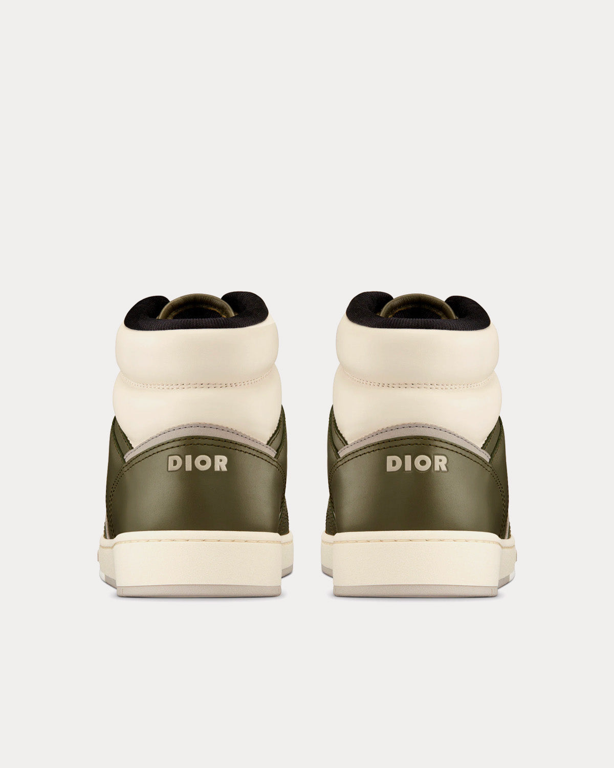 B27 Olive and Cream Smooth Calfskin with Beige and Black Dior Oblique Jacquard High Top Sneakers