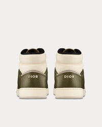B27 Olive and Cream Smooth Calfskin with Beige and Black Dior Oblique Jacquard High Top Sneakers
