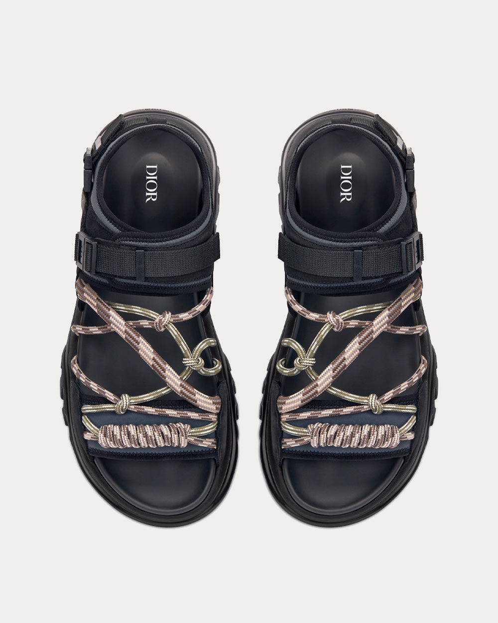 H-Town Black and Gray Technical Fabric with Brown Nubuck Calfskin Sandals