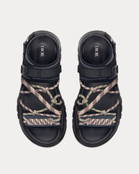 H-Town Black and Gray Technical Fabric with Brown Nubuck Calfskin Sandals