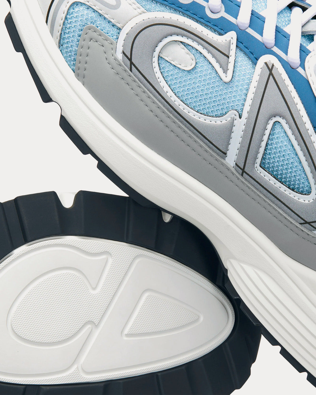 B30 Light Blue Mesh and Dior Gray, White and Blue Technical Fabric Low Top Sneakers