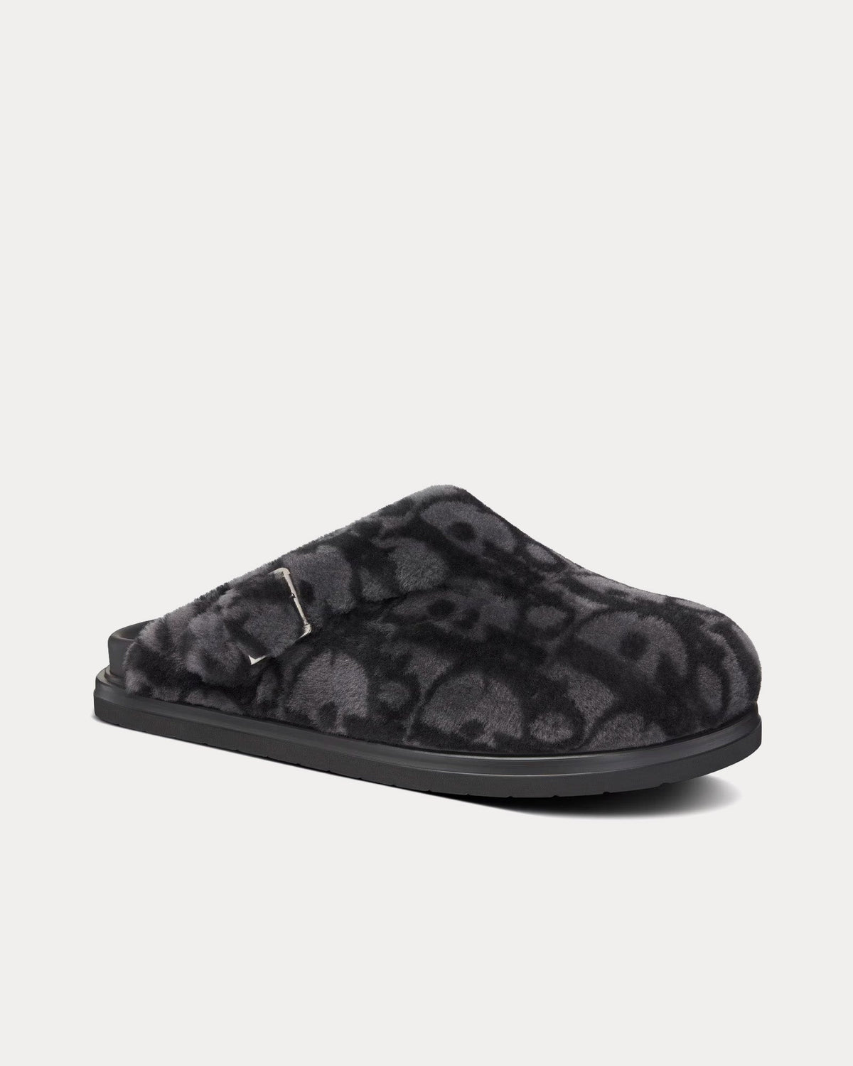 Aqua Dior Gray Dior Oblique Shearling Mules